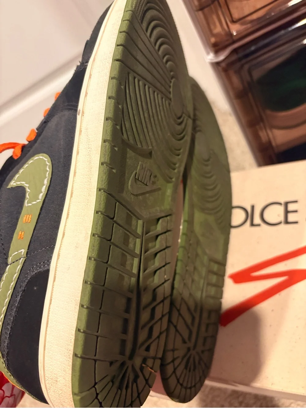 Men’s Jordan 1s Olive Green, Black, Orange